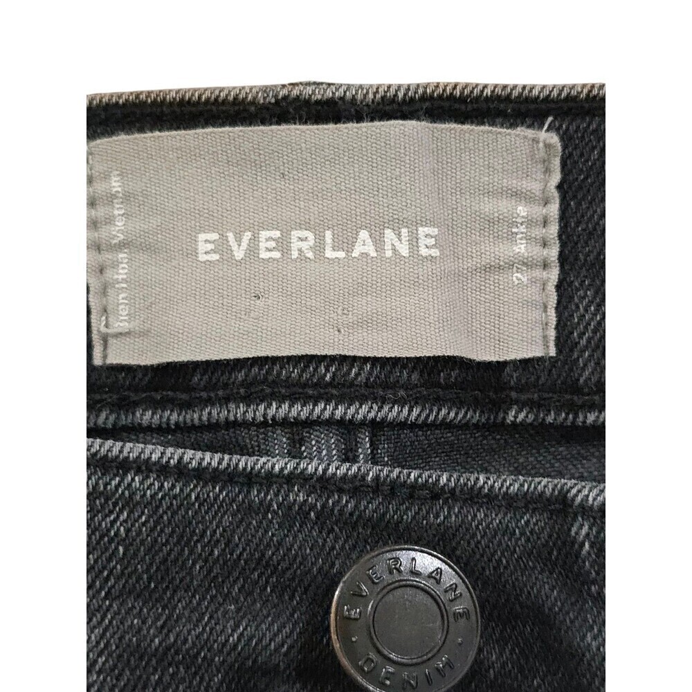 Everlane High Rise Straight Ankle Jeans Womens 27 Black Raw Hem Stretch Denim - Picture 9 of 12